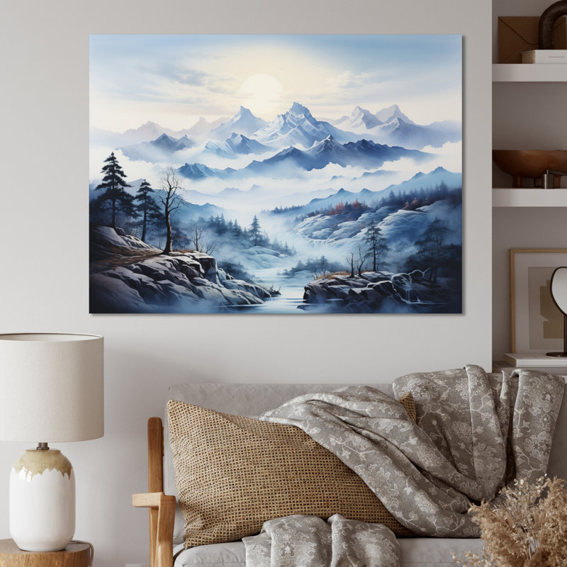 «Besjan White Mountains Misty Horizon II», reproduction d'art sur toile, 12" H x 20" W, Black Picture Framed