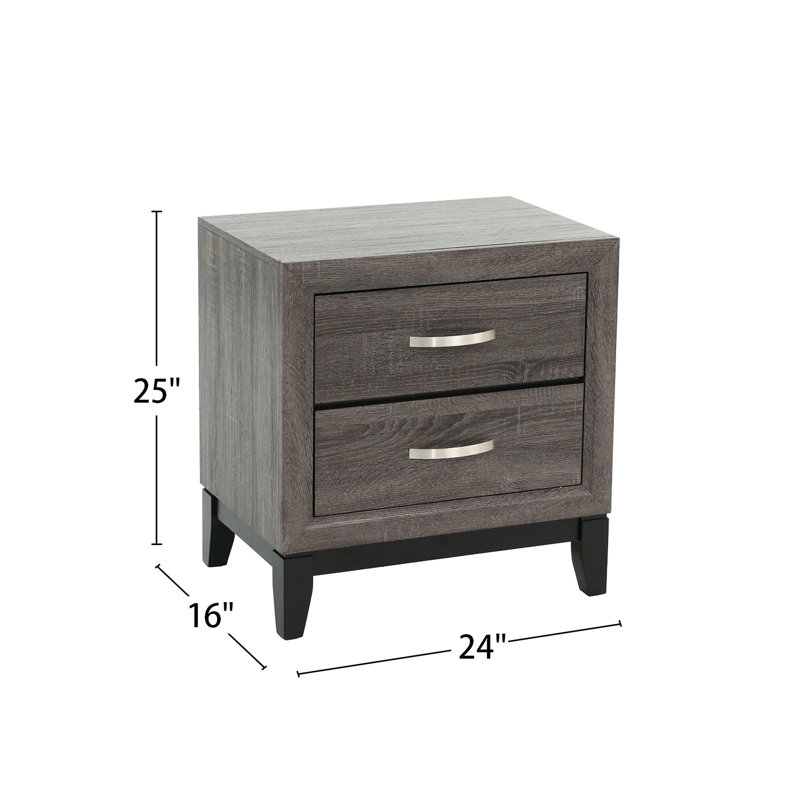 Table de chevet en bois deux tons avec 2 tiroirs - gris et noir pour la chambre à coucher 2