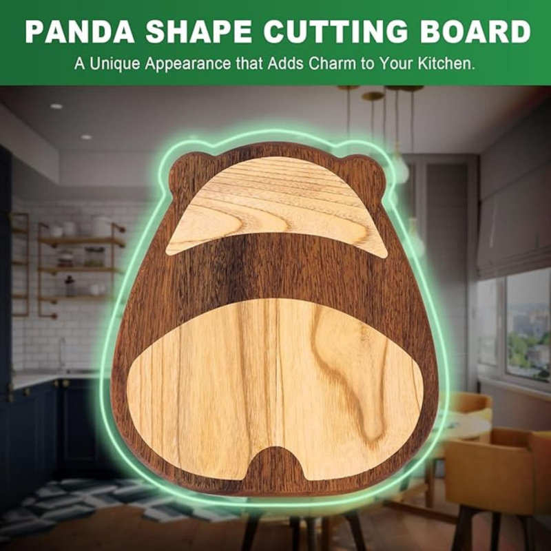 Panda-Shaped Dark and Light Brown Wood Cutting Board