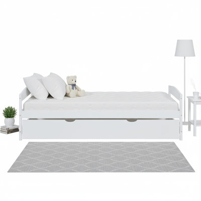 Wooden Twin Size Platform Bed With Twin Size Trundle, Multifunctional Space-saving Bed Frame , Rolling Trundle And No Box Spring Needed