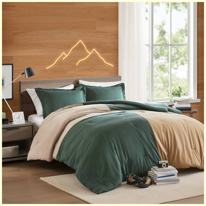 Ensemble d'édredon 3 pièces double / grand vert uni