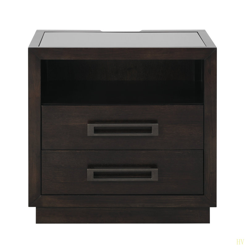 Mobilier de chambre à coucher moderne 1pc Table de chevet avec 2 tiroirs à DEL avec ports de rangement USB et prises de courant