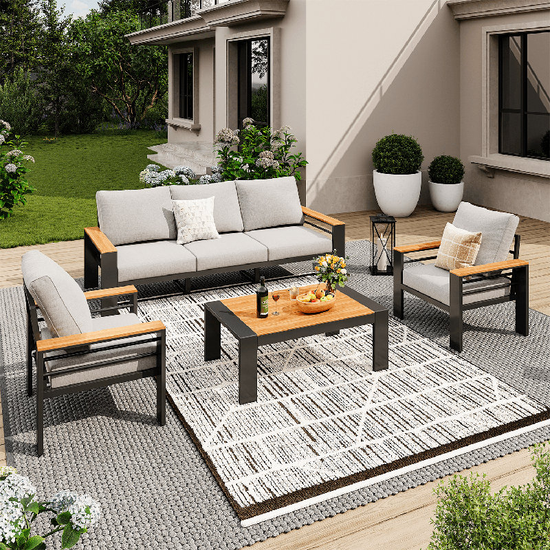 Aluminum Patio Conversation Set with Removable Cushions, Gray