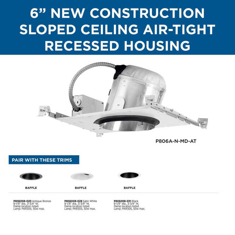 Gray Steel 6" Recessed Slope Ceiling Housing