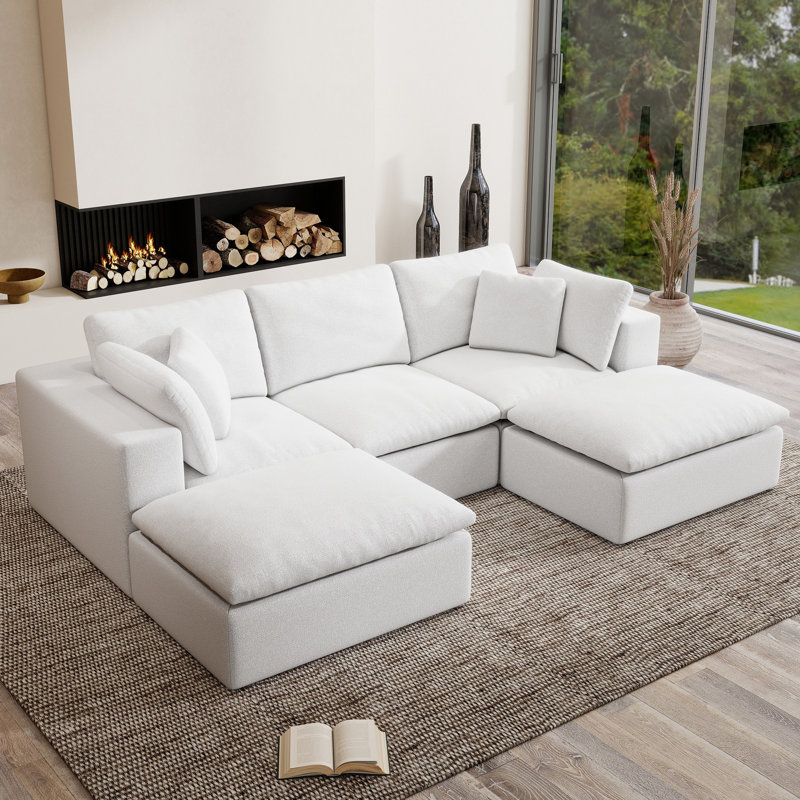 Kreyton Boneless 108" Cloud Compression Sectional Sofa, No-Assembly Sectional Couch, White Chenille