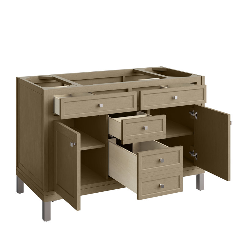 Meuble-lavabo simple 48 po Chicago avec chargeur sans fil FreePower Chicago, Walnut Whisper, Bleu Parisien