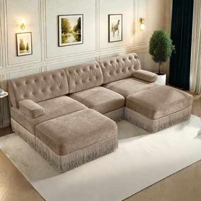 U Shaped Comfortable Chesterfield Modular Velvet Sofa with Tassel Skirt