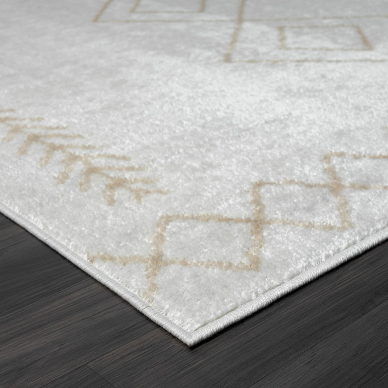 Geometric Performance Ivory/Beige Area Rug, Rectangle 5' x 7'