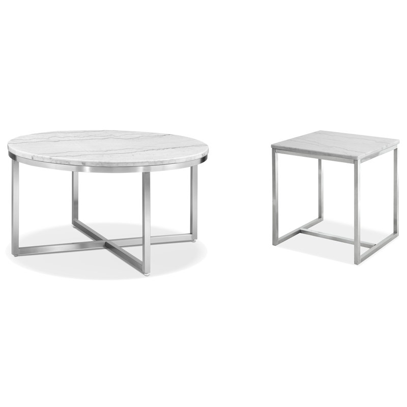 Round Cocktail Table With Rectangular End Table, 2 Pieces: Coffee Table, End Table