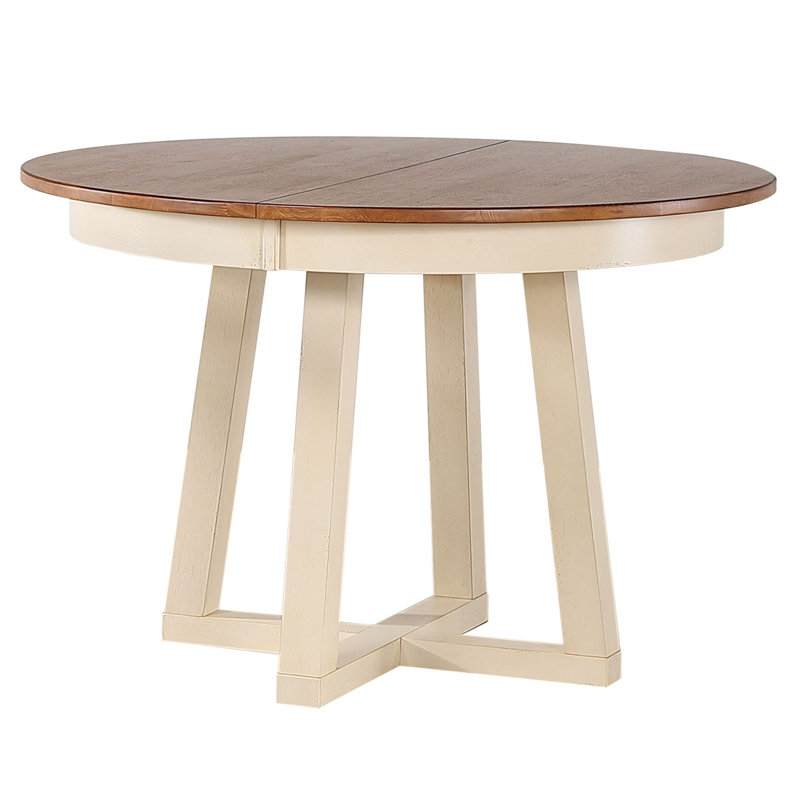 Carmavy Round Extendable Solid Wood Pedestal Dining Table, Caramel Top/Biscotti Base