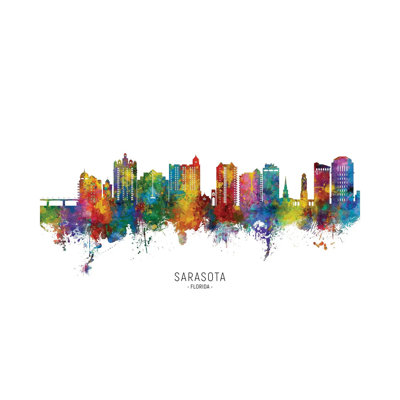 Sarasota Florida Skyline City Name by Michael Tompsett - Wrapped Canvas Print