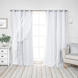 Fortuna Brockham Solid Tulle Overlay Room Darkening Grommet Curtain Panels