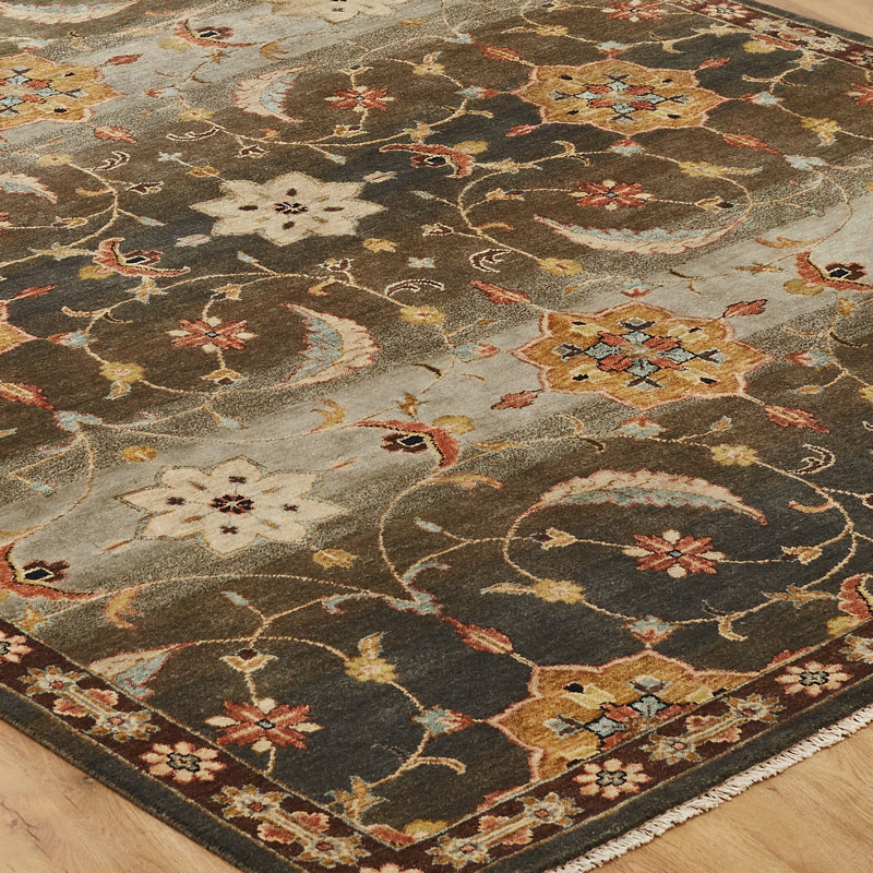 Oriental Hand-Knotted Wool Blue/Gray/Brown Area Rug, Rectangle 9' x 12'
