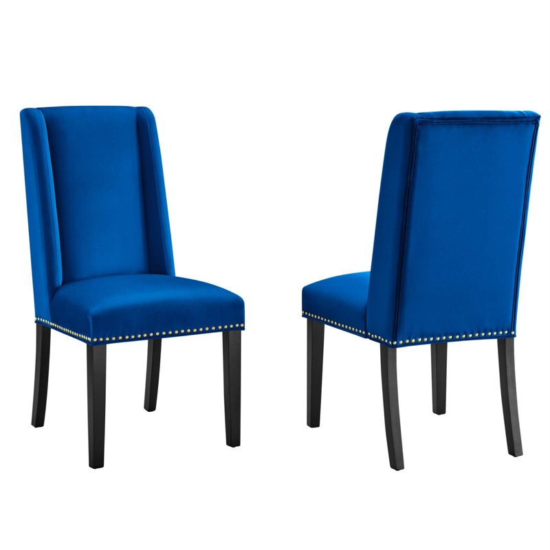 Elegant Navy Velvet Upholstered Side Chair with Wood Frame