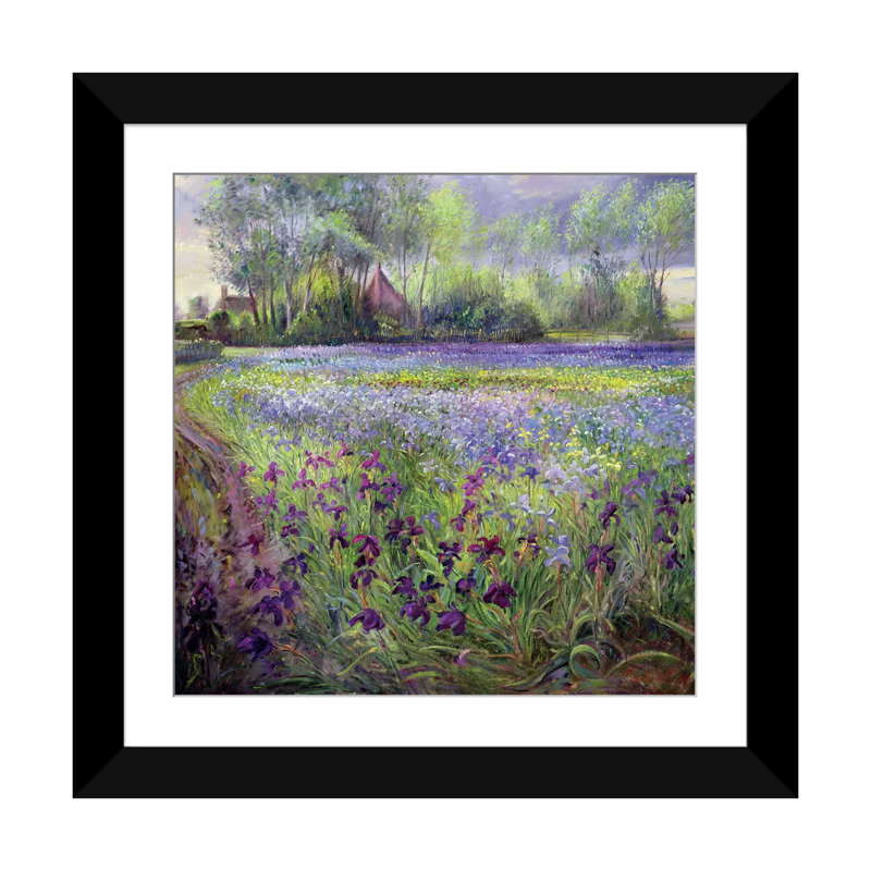 «Trackway Past the Iris Field», reproduction sur toile, H 16 po x l 16 po x P 1 po, Papier d'art encadré noir, Blanc