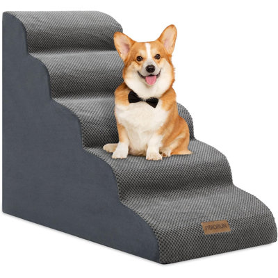 Foam Pet Stairs For High Beds, Curved 5-Step Dog Stairs For Large Dogs With Washable Cover, Non-Slip Balanced Steps For Dogs To Get On Bed And Couch, Dog Ramps For Large Dogs- Up To 26''