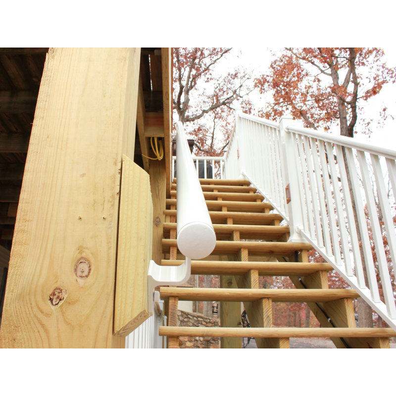 3' Handrail with End Caps, White, 1.9" H x 6' W x 3" D
