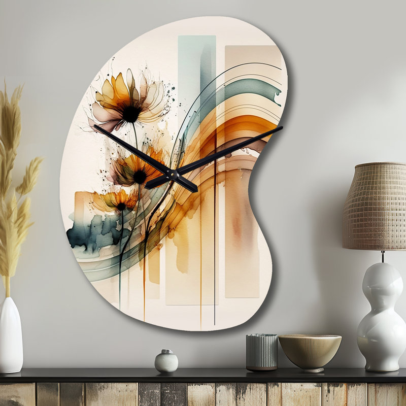 Horloge murale asymétrique en forme de marguerite orange Fabyola, Grand