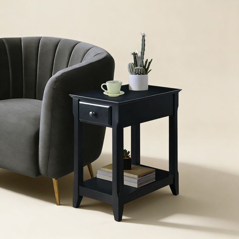 Table de bout rectangulaire en bois avec rangement de style transitionnel Bhairavi, 23"H x 13"W x 22"D, Noir