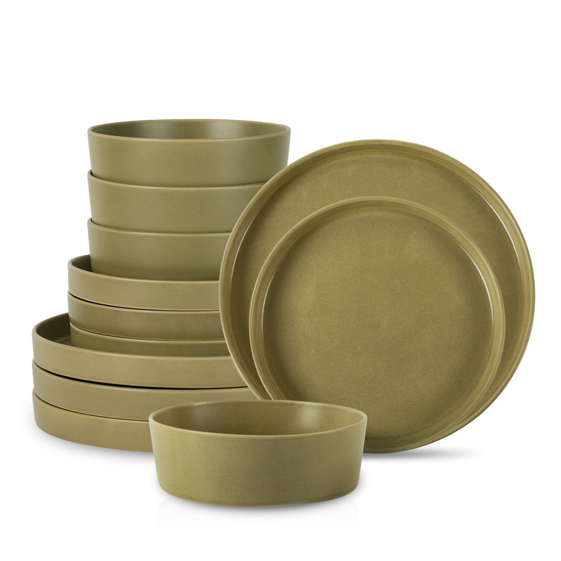 MODAN Stoneware Dinnerware - Set of 12, Green