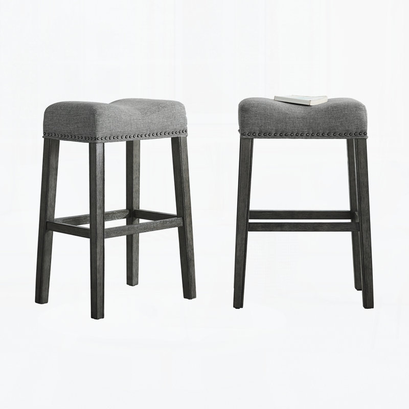 Upholstered Backless Saddle Seat Bar Stools 29" Height Set of 2