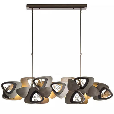 Hampton 3000K Post Modern Dark Gray Metal & Crystal Triangle Pendant Chandelier With G9 Bulbs