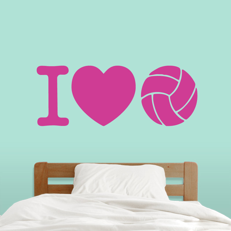 Décalcomanie murale i love volleyball, Rose vif