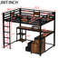 Grand lit mezzanine avec tiroirs de rangement, bureau et garde-corps complets, conception silencieuse, facile à assembler dans de petits espaces et échelles encastrées noires pour des dortoirs sécurisés-130156071