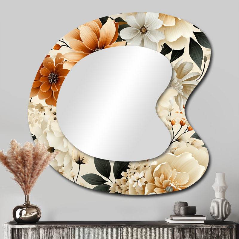Autumn Cottage Flowers Pattern - Floral Unique Shape Decorative Wall Mirror, Cottage Asymmetrical Mirror, Printed Metal Art