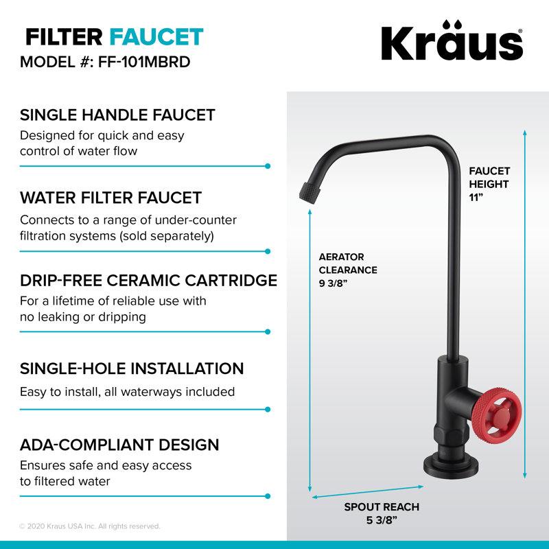 KRAUS Urbix Industrial Bridge Kitchen Faucet and Water Filter Faucet Combo, Matte Black/Red