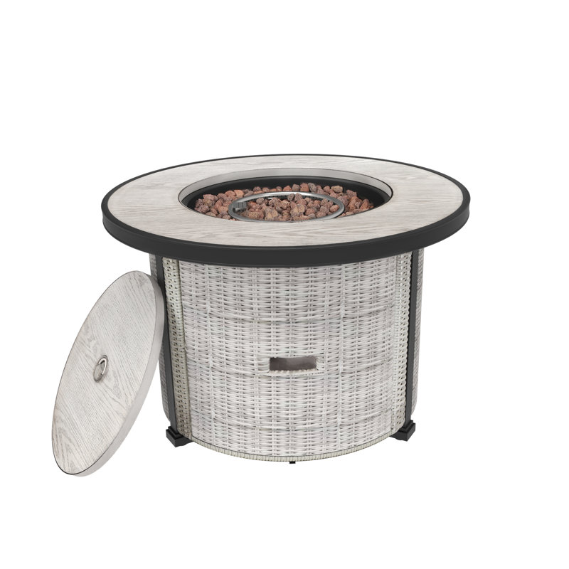Table de foyer d'extérieur au propane en acier avec couvercle H 25 po x l 36 po Cresthaven