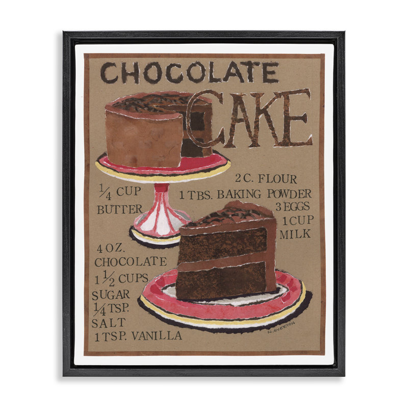 Art mural sur toile flottant, "Recette de gâteau au chocolat" par Nancy Overton, Cadre flottant noir de jais
