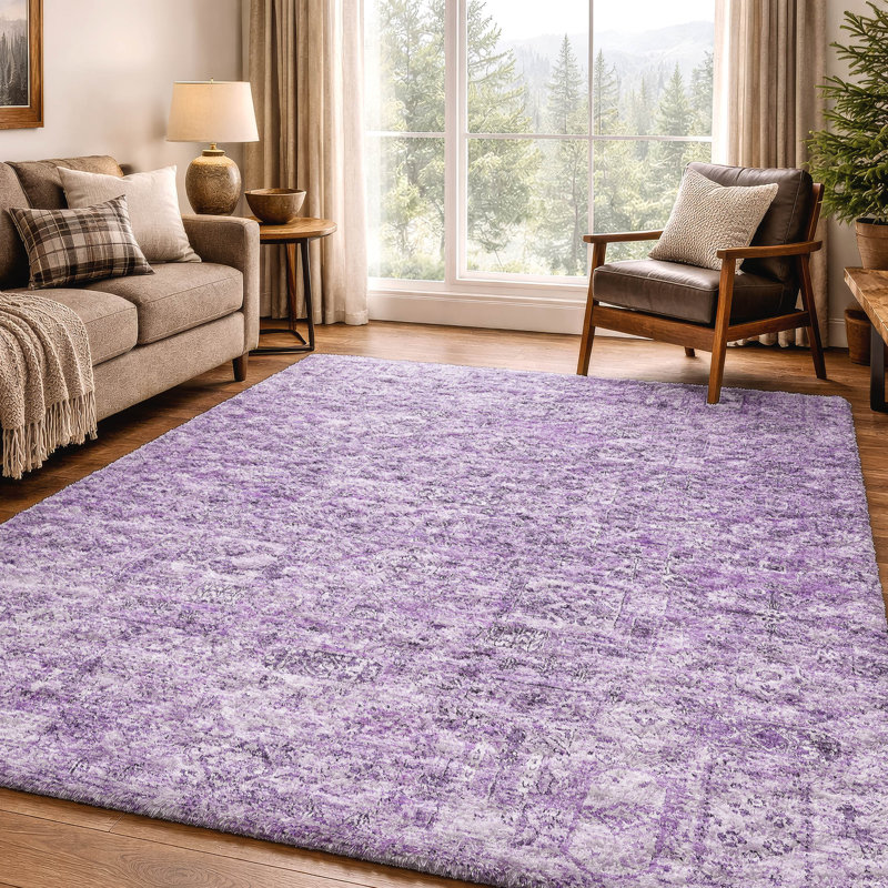 Tapis à poils longs de qualité supérieure lavable à la machine ADS611, Lilac, 8' x 10'