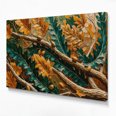 «Botanical Oak Leaves & Branches», art mural sur toile brune