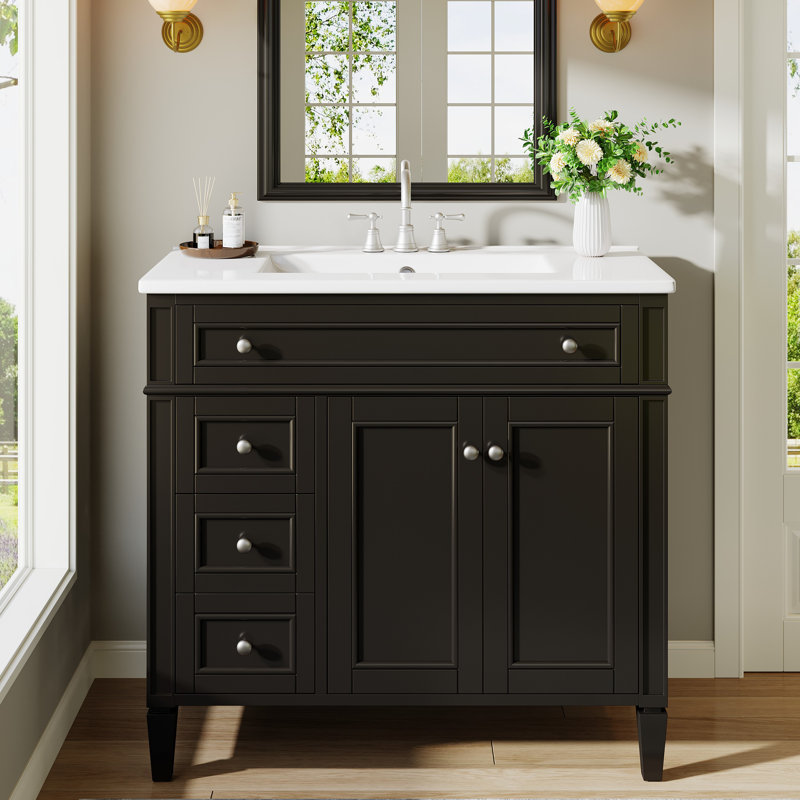Meuble-lavabo simple 36 po avec comptoir, Noir