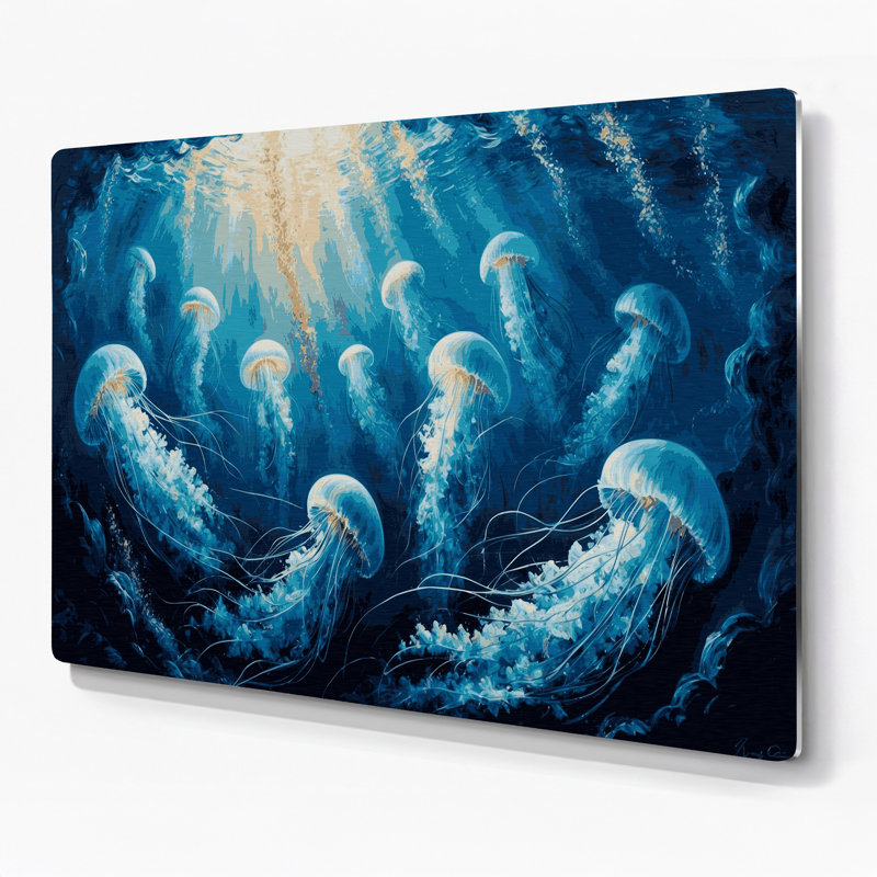 «Coastal Deep Sea Scene», art mural en métal bleu, H 12 po x l 18 po