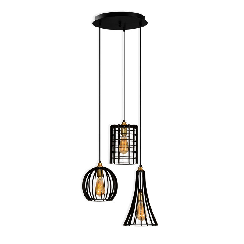 Adjustable Height 3-Lights Metal Body Cluster Pendant