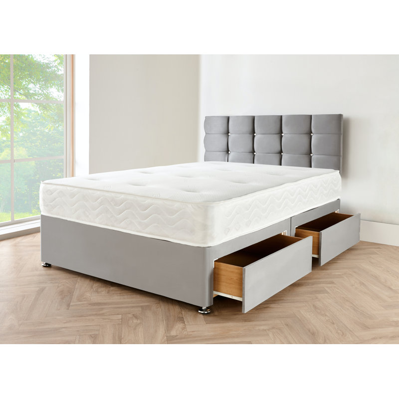 Malo Coilsprung Divan Bed Set, Grey Suede, 140 x 190cm