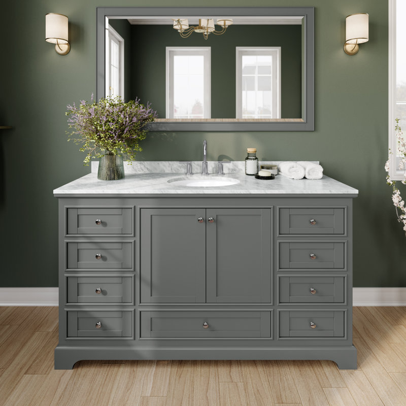 Deborah 60'' Single Bathroom Vanity with Marble Top, Dark Gray, Polished Chrome
