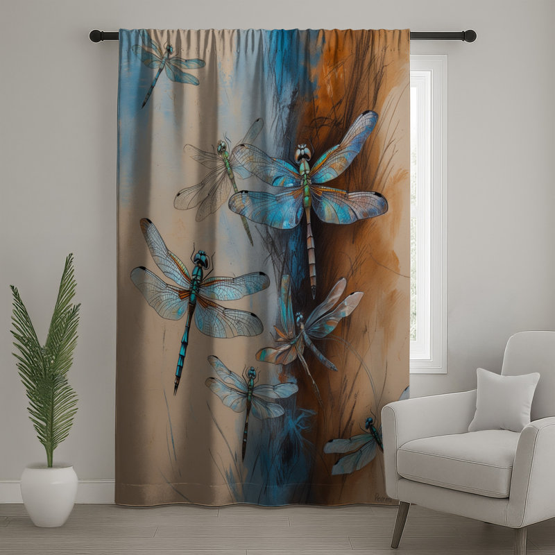 Illustration de libellules bleues, voilages et voilages à motif de libellules - 1 panneau, 50" x 80" - 1 Panel, Transparent