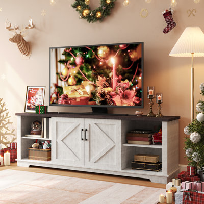 70" Farmhouse TV Stand for 80" TVs, Modern Entertainment Center with Adjustable Shelves & Cable Management, Spacious Media Console for Living Room