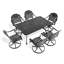 7 chaises en aluminium coulé pour le patio: 6 chaises pivotantes et table rectangulaire, noir, résistance à la corrosion, sièges confortables, capacité de siège de 350 lb, ensemble de table facile à assembler pour l'extérieur:-1994195194