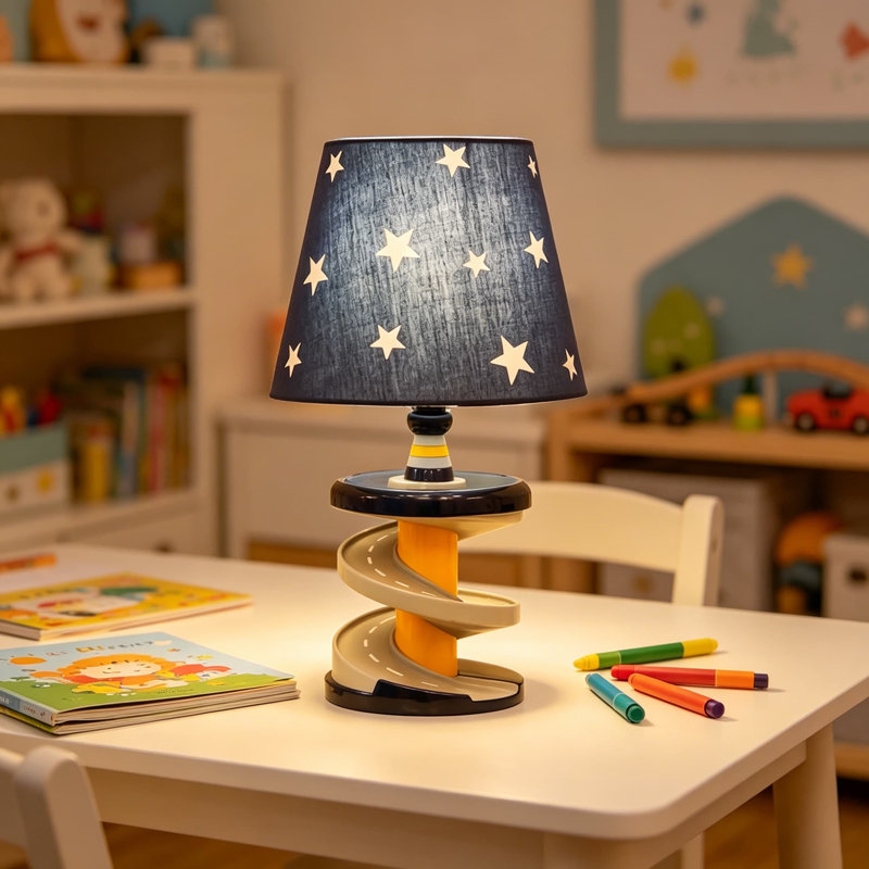 Lampe de bureau 14 pouces, style route de course pour enfants, lampe de table de chevet pour chambre d'enfant, ampoule à DEL avec design Speed Track