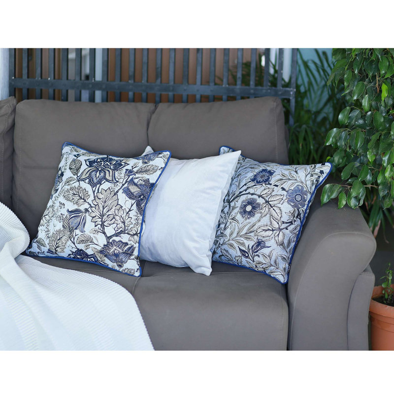 Coussin décoratif à feuilles bleues et grises