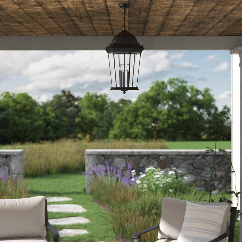Lanterne suspendue d'extérieur 3 lumières Heaney, H 20 po x l 12,5 po x P 12,5 po, Noir texturé