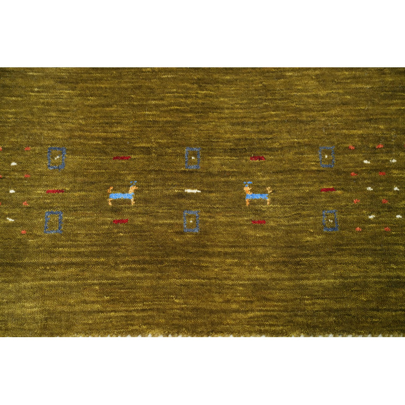 Tapis vert fait à la main de style Gabbeh 6 x 6