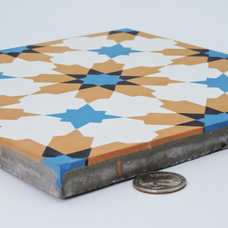 Carreau de sol et de mur en ciment 8 po x 8 po Ahfir, Orange, bleu et noir