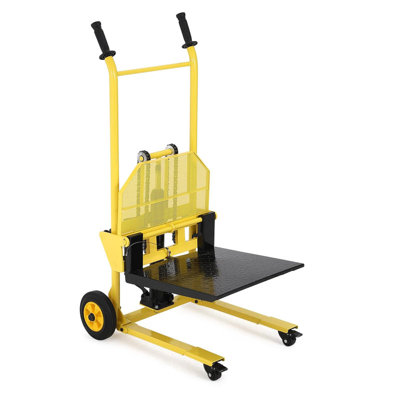 Hydraulic Material Lift & Pallet Stacker – 440 Lb Capacity, 36-Inch Max Height, Mobile Forklift Dolly with Steel Platform, Yellow