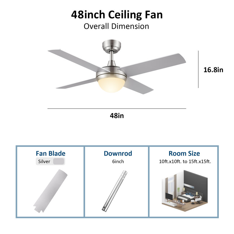 Gelsey 48'' Ceiling Fan with LED Lights, Silver