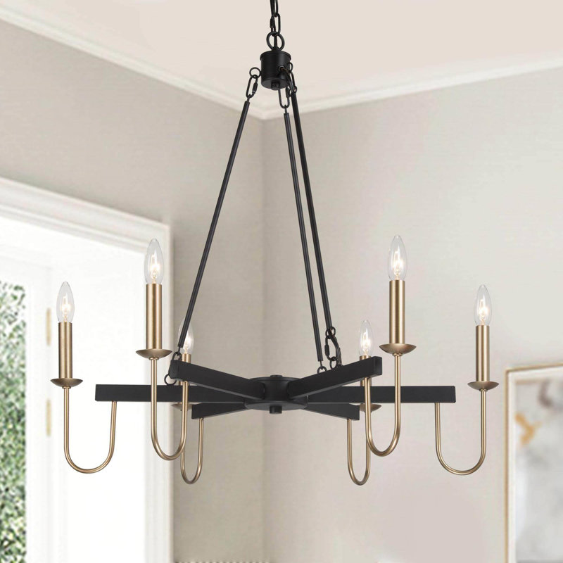 Lustre transitionnel à 6 lumières de style bougie or et noir mat Lama